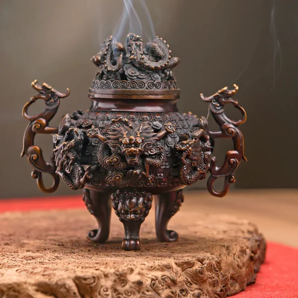 雙龍戲珠 銅香爐