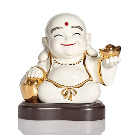 彌勒佛中型擺飾 (白彩金 / 附木座)