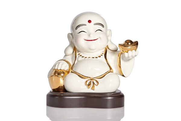 彌勒佛中型擺飾 (白彩金 / 附木座)
