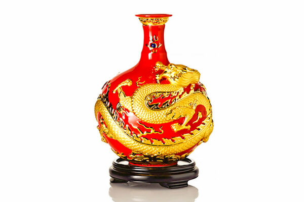 龍報平安球瓶 (紅金 / 附木座)